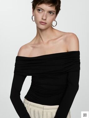 Mango Black Off-Shoulder Long Sleeve Top
